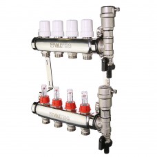 Коллекторный блок из нержавеющей стали со встроенными расходомерами Valtec, 1", 10x3/4", «евроконус» (VTc.589.EMNX.0610)