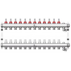 Коллектор 1" из нерж. стали на 12 выходов 3/4"ЕК с расходомерами, группа в сборе, Wester MUFS12134 0-32-1520