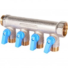 Коллектор Stout с шаровыми кранами 3/4", 4 отвода 1/2" (синие ручки) SMB 6211 341204