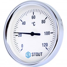 Термометр биметаллический с погружной гильзой. Корпус Dn 80 мм, гильза 50 мм, резьба с самоуплотнением 1/2", 0...120°С STOUT SIM-0003-805015
