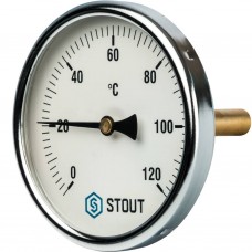 Термометр биметаллический с погружной гильзой. Корпус Dn 100 мм, гильза 75 мм 1/2", 0...120°С STOUT SIM-0001-107515