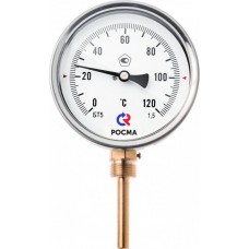 Термометр биметаллический тип БТ-52.211. 0..+120°C, 100 мм, L 46мм, G1/2" (радиал.), кл.1,5, Росма 00000002643